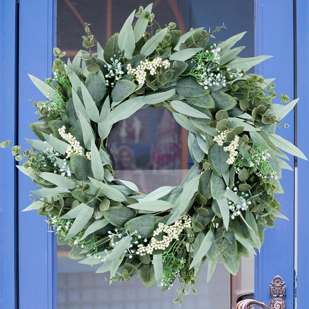 26" Eucalyptus Wreath Large Artificial Greenery Outdoor/Indoor Wreath Spring/Summer Wreath Green Wreaths for Front Door Porch Window Wall Hanging Decor All Year Round Wreath(Green)